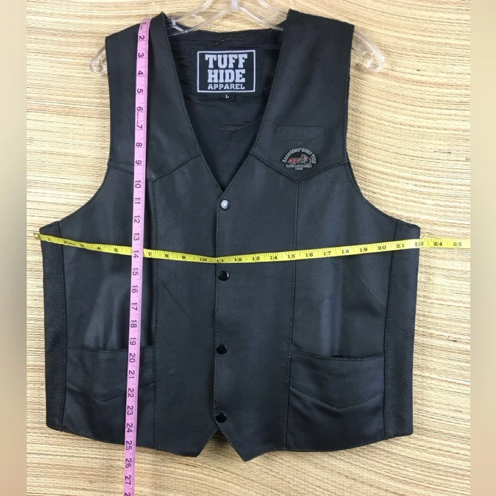 Vintage 90s Tuff Hide Genuine Leather Biker Vest Harley-Davidson Embroidery Sz L